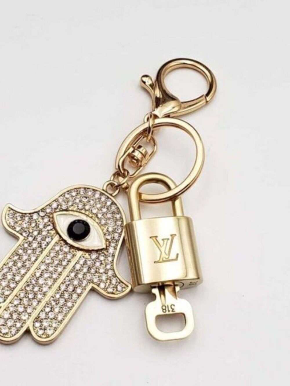 Louis Vuitton Gold Lock 🔒 Authentic LV Key + Unbranded Evil Eye Bag Charm - Picture 5 of 6